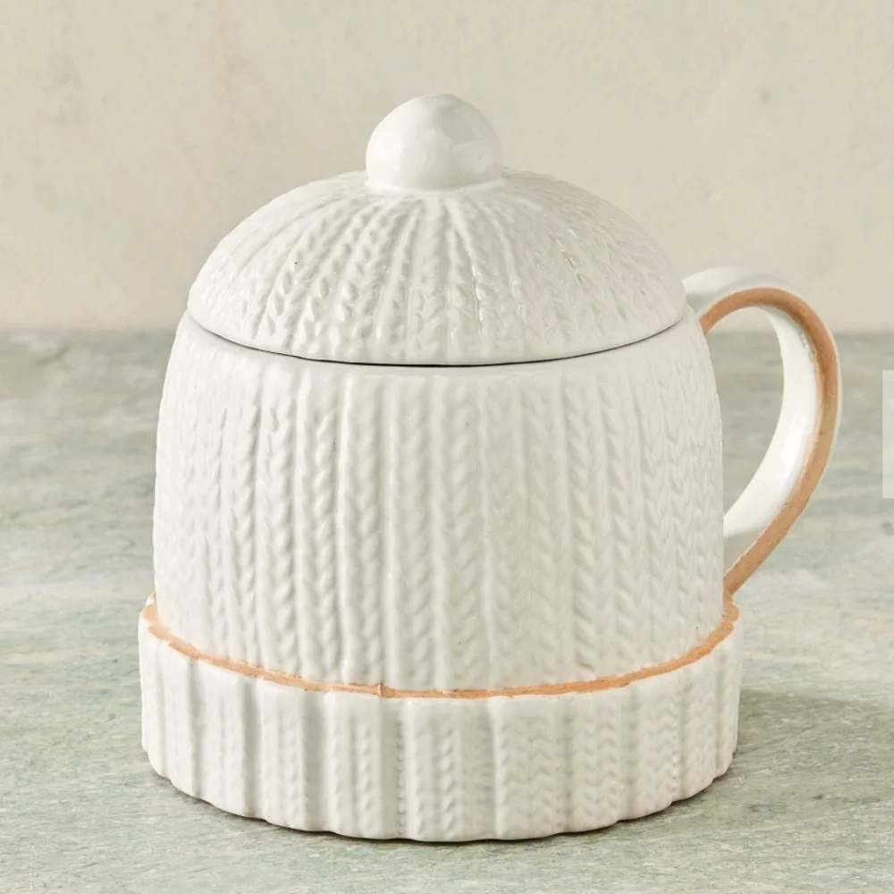 West Elm Cable Knit Sweater Mug With Lid